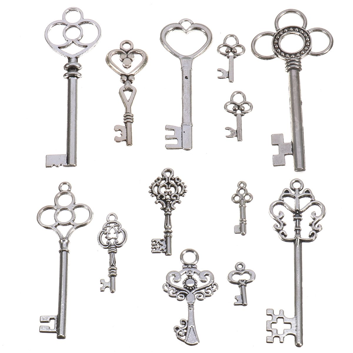 13pcs-Sliver-Antique-Vtg-old-look-Ornate-Skeleton-Keys-Lot-Pendant-Fancy-Heart-DIY-Jewelry-1286743