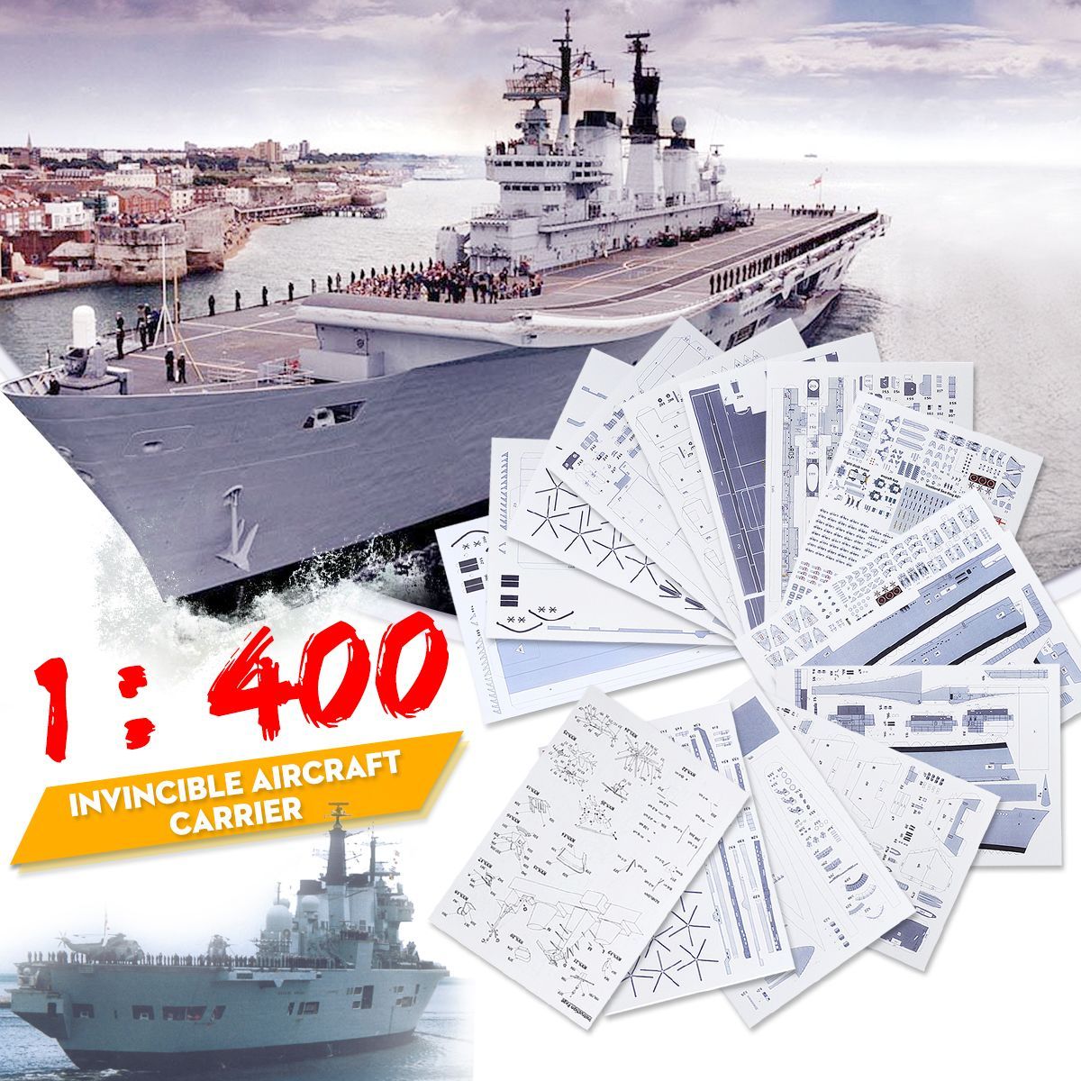 1400-3D-Paper-Model-DIY-England-Invincible-Class-Aircraft-Carrier-Ship-Boat-Kit-Sailing-Boats-Model-1560804