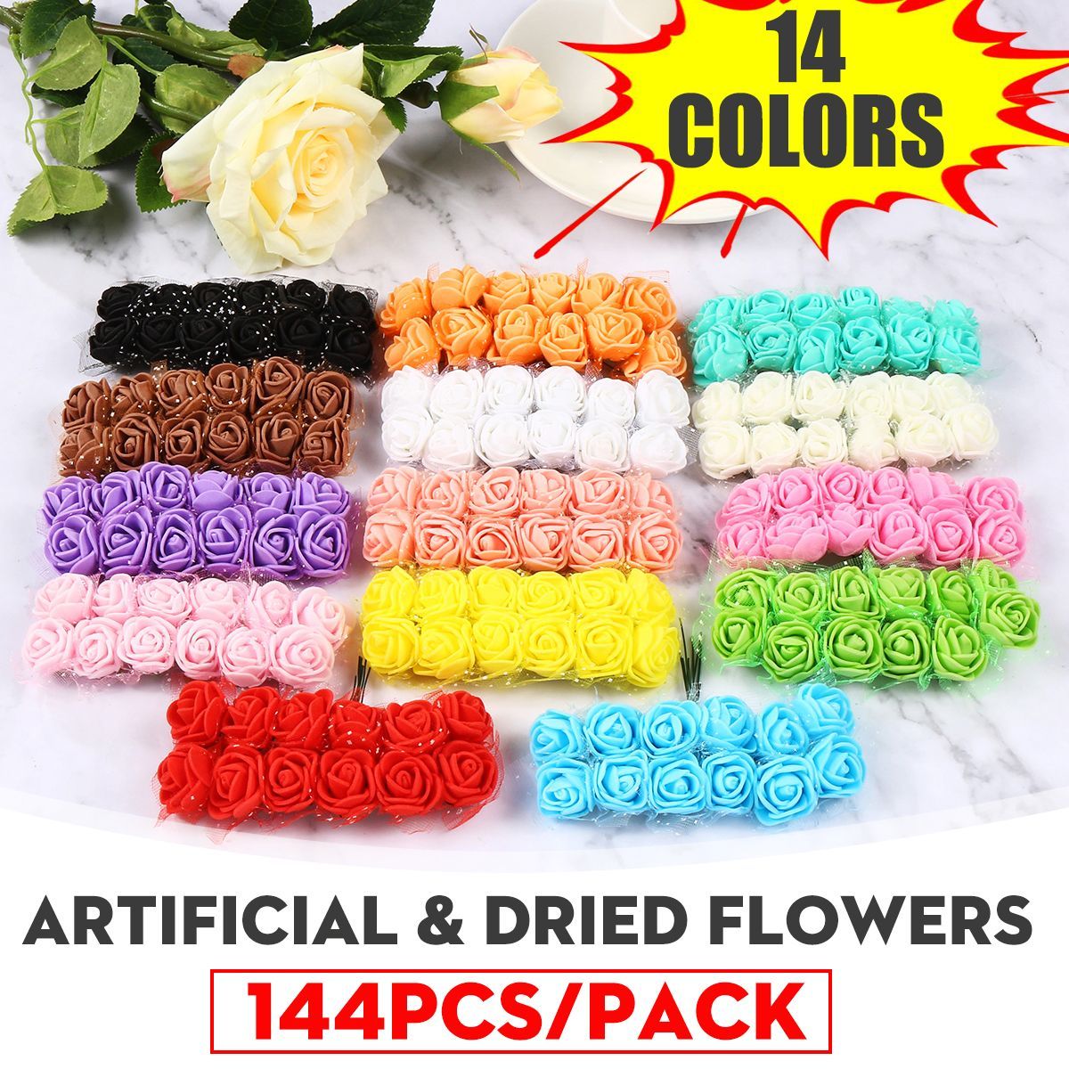 144pcs-14-Colors-Artificial-Flowers-Mini-Foam-Roses-Wedding-Bouquet-Decorations-1635330