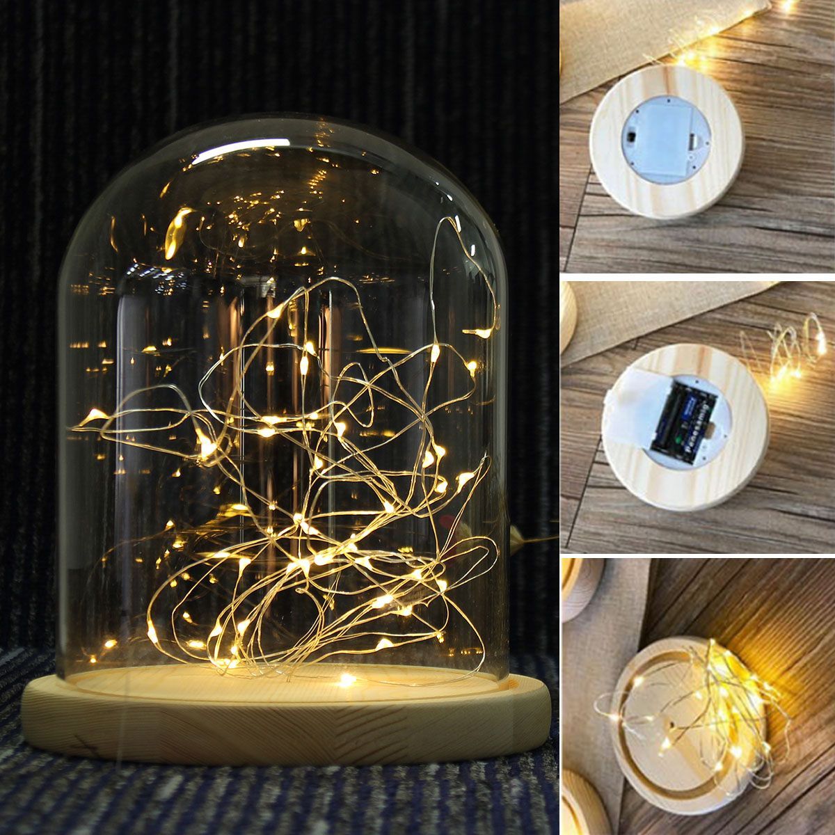 15185cm-Glass-Dome-Display-Jar-Clothe-Decor-Wooden-Base-w-Fairy-LED-Light-1363446