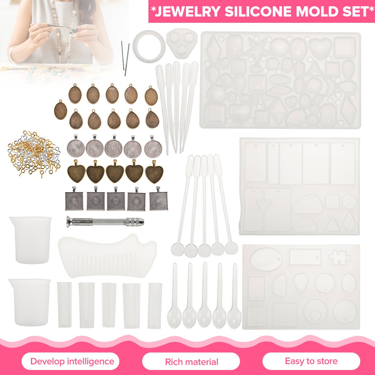 151pcs-Resin-Casting-Silicone-Molds-Epoxy-Spoon-Set-Jewelry-Making-Pendant-Craft-1739567