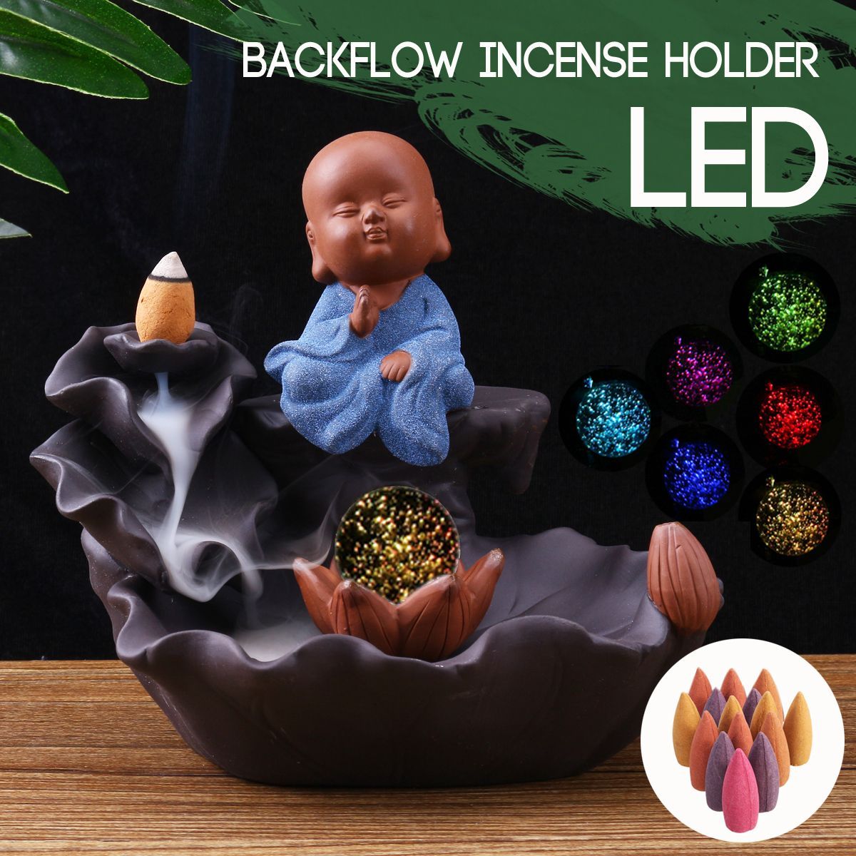 17cm-Monk-Backflow-Incense-Burner-Censer-Home-Aromatherapy-Ceramic-Incense-Cones-Holder-With-15pcs-C-1570016
