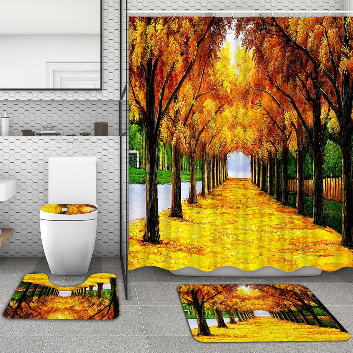 180X180CM-Forest-Waterproof-Shower-Curtain-Bathroom-Toilet-Lid-Seat-Cover-Bath-Mat-Pad-Set-1563971