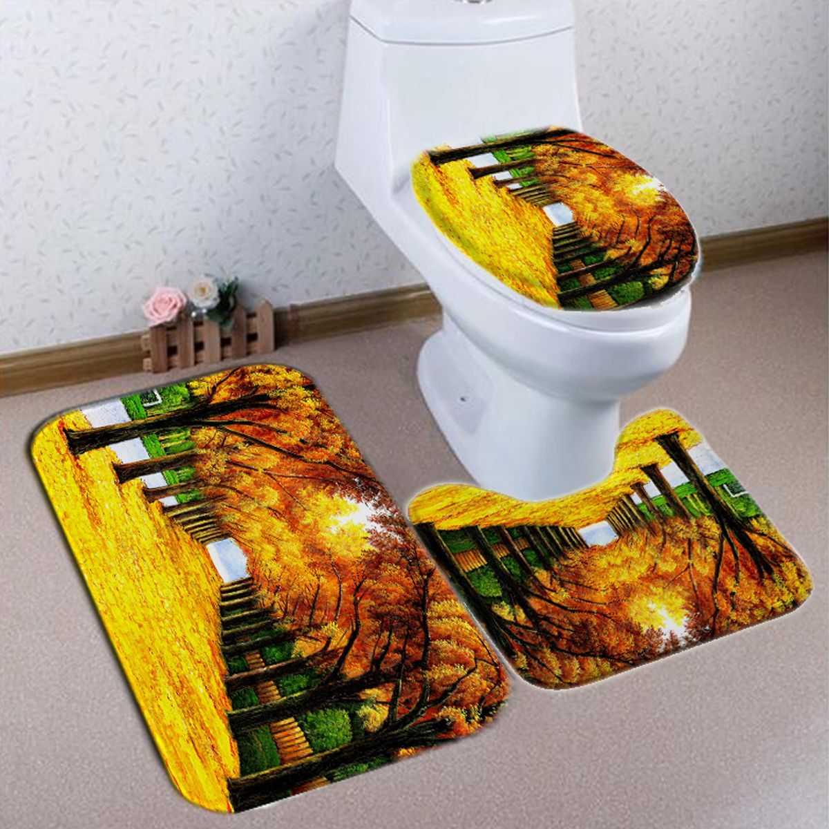 180X180CM-Forest-Waterproof-Shower-Curtain-Bathroom-Toilet-Lid-Seat-Cover-Bath-Mat-Pad-Set-1563971