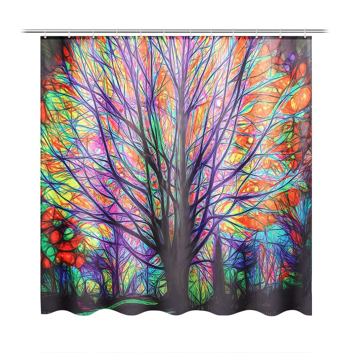 180x180cm-Colorful-Tree-Leaves-Waterproof-Bathroom-Shower-Curtain-w-12-Hooks-1558895