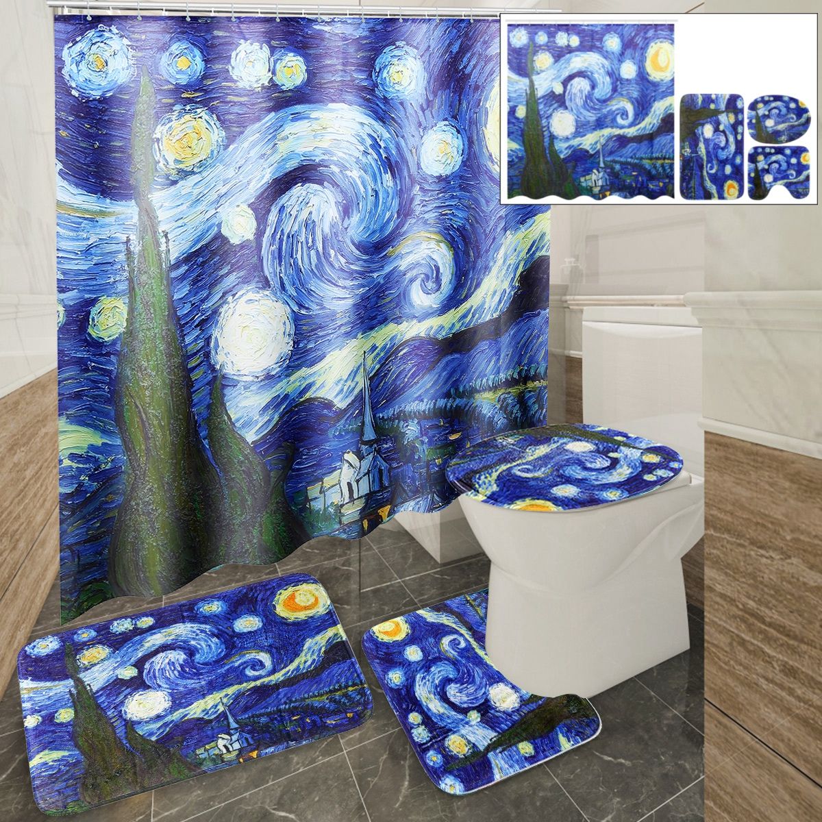 180x180cm-The-Starry-Night-Pattern-Bathroom-Waterroof-Shower-Curtains-Toliet-Mat-12-Hooks-1554537