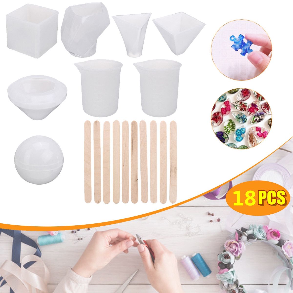 18pcs-Jewelry-Mould-Handmade-Crystal-Glue-Mould-Set-Resin-Silicone-DIY-Mold-Kit-1739573
