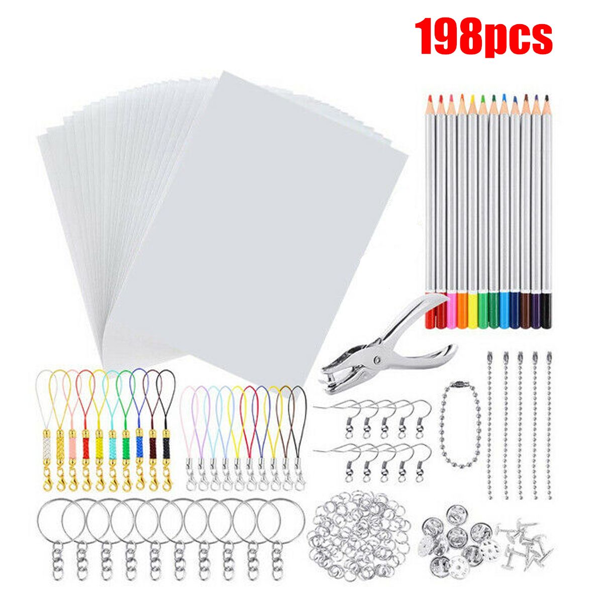 198Pcs145Pcs33Pcs-DIY-Heat-Shrink-Plastic-Sheet-Kit-Shrinky-Art-Paper-Hole-Punch-Keychains-Pencils-1750256