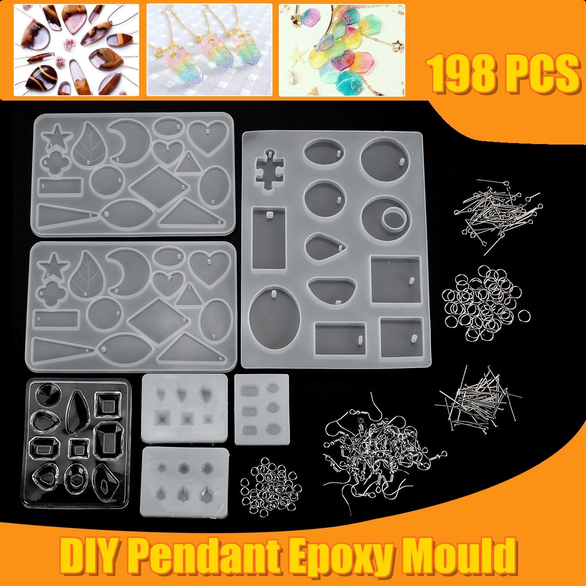 198pcs-Silicone-Mold-Making-Jewelry-Pendant-DIY-Resin-Casting-Craft-Tool-Kit-1739576