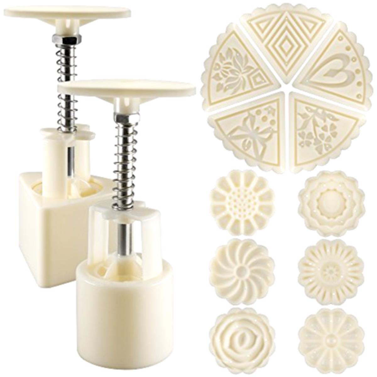 2-Sets-Mooncake-Pastry-Press-Mold-DIY-Hand-Flower-Pattern-Mould-50g-w11-Stamps-Round-Triangle-1338620