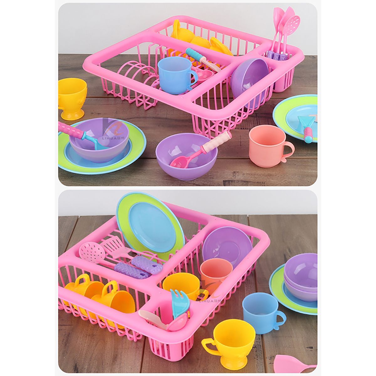 21PCS-Kids-Pretend-Play-Dishes-Kitchen-Playset-Wash-amp-Dry-Tableware-Rack-Toys-1629829