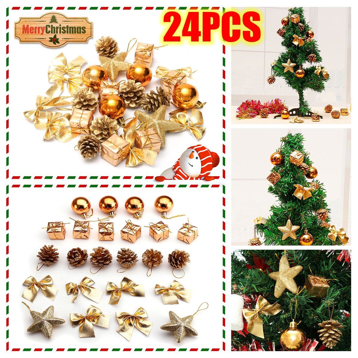24PCS-Gold-Glitter-Balls-Christmas-Baubles-XMAS-Tree-Hanging-Ornament-Decorations-1372971