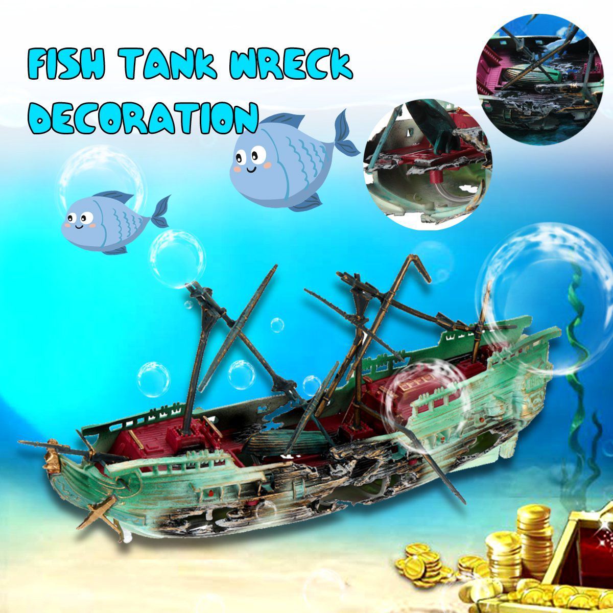 24cm-Broken-Resin-Wreck-Sailing-Boat-Sunk-Ship-Air-Split-Fish-Tank-Cave-Decorations-1622706