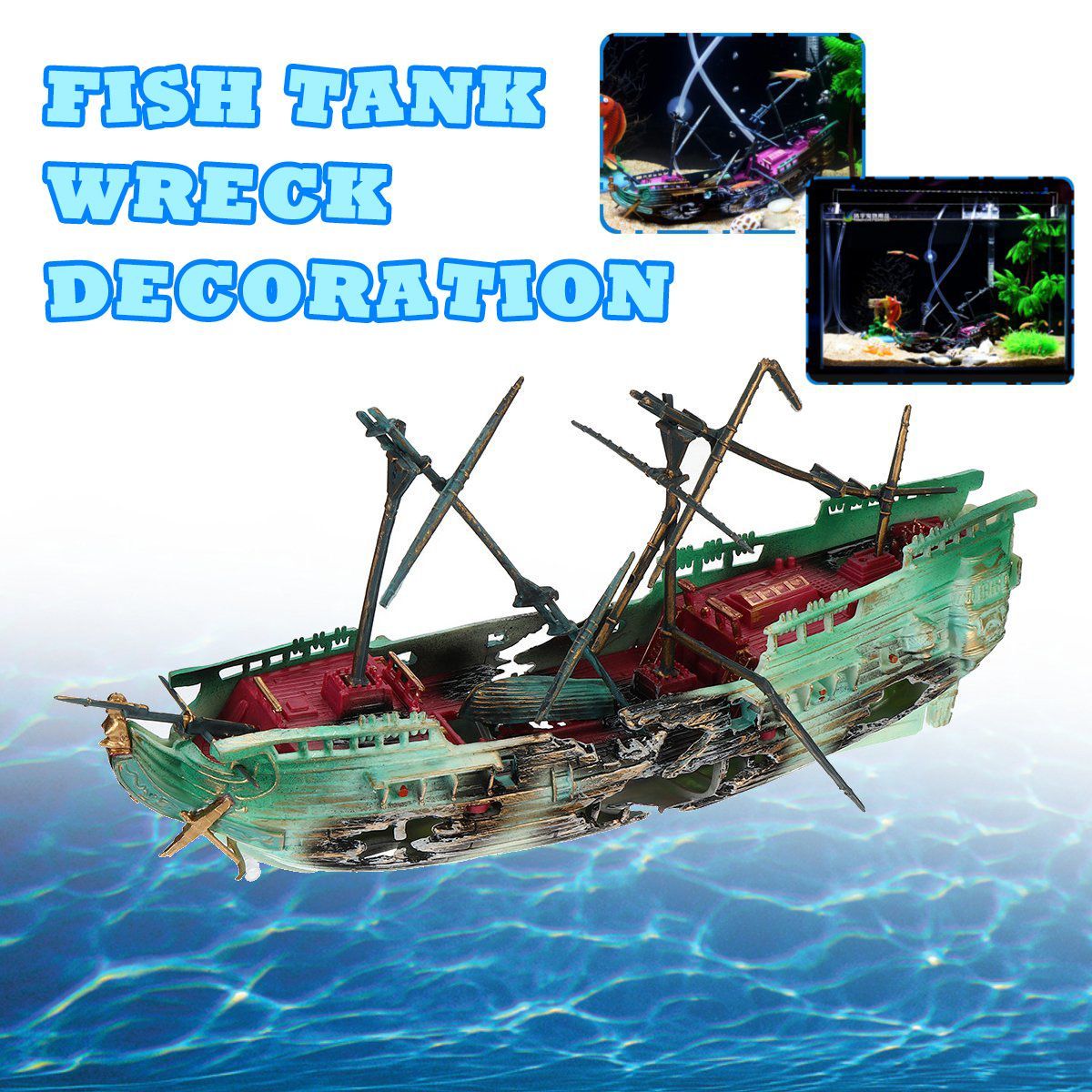 24cm-Broken-Resin-Wreck-Sailing-Boat-Sunk-Ship-Air-Split-Fish-Tank-Cave-Decorations-1622706