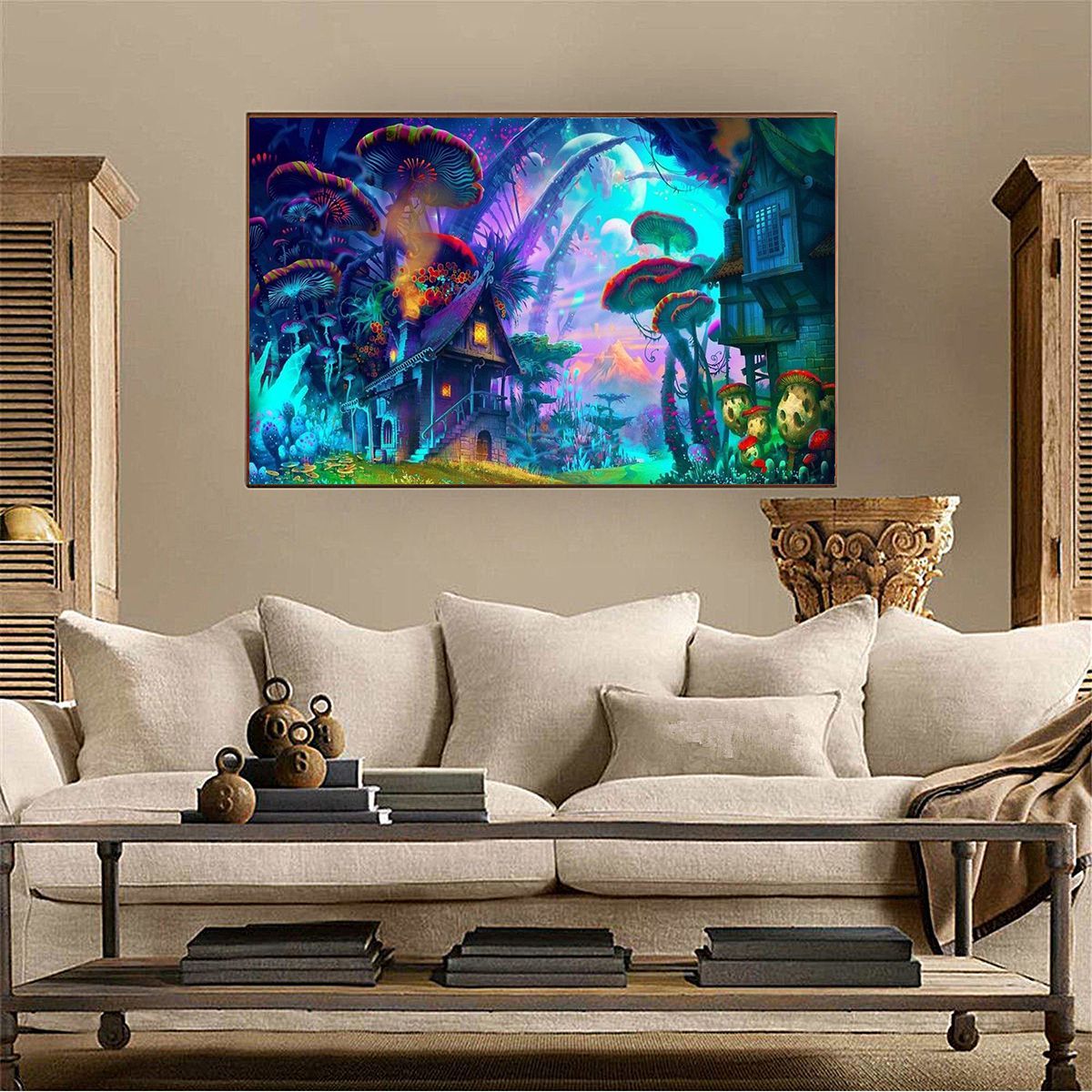 24x36-Psychedelic-Mushroom-Town-Art-Print-Fabric-Silk-Poster-Wall-Home-Decorations-1618564
