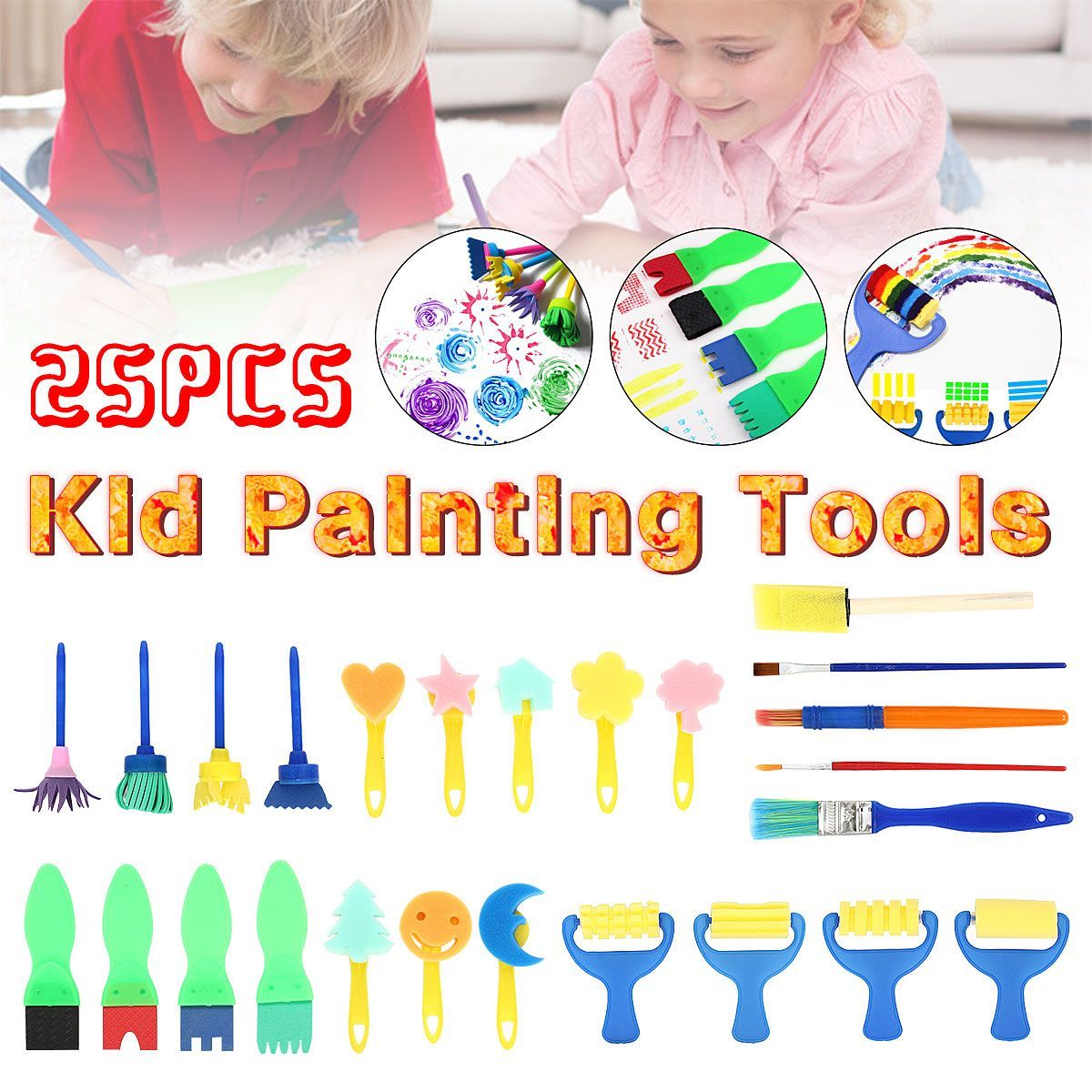 25Pcs-Kids-Painting-Sponge-Roller-Brush-Graffiti-Pen-Paint-Drawing-Toy-DIY-Tools-1528707