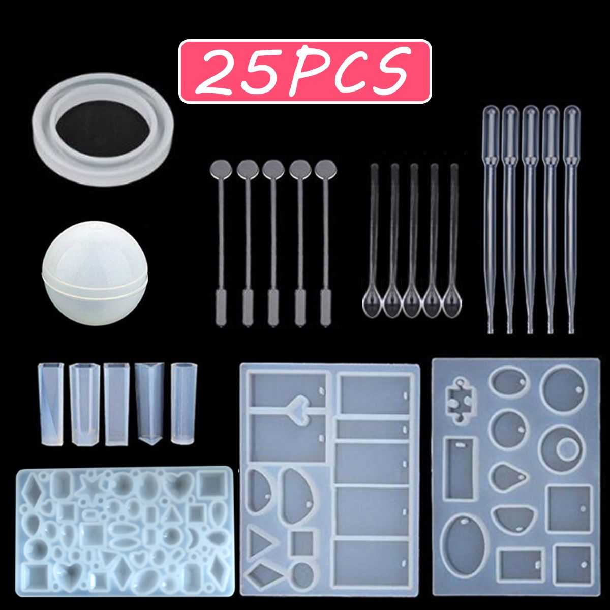 25Pcs-Resin-Casting-Molds-Kit-Silicone-Making-Jewelry-DIY-Pendant-Craft-Set-1704660