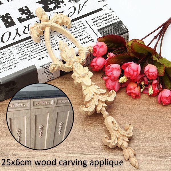25x6CM-Wood-Carved-Onlay-Applique-Carpenter-Frame-Decal-1106773