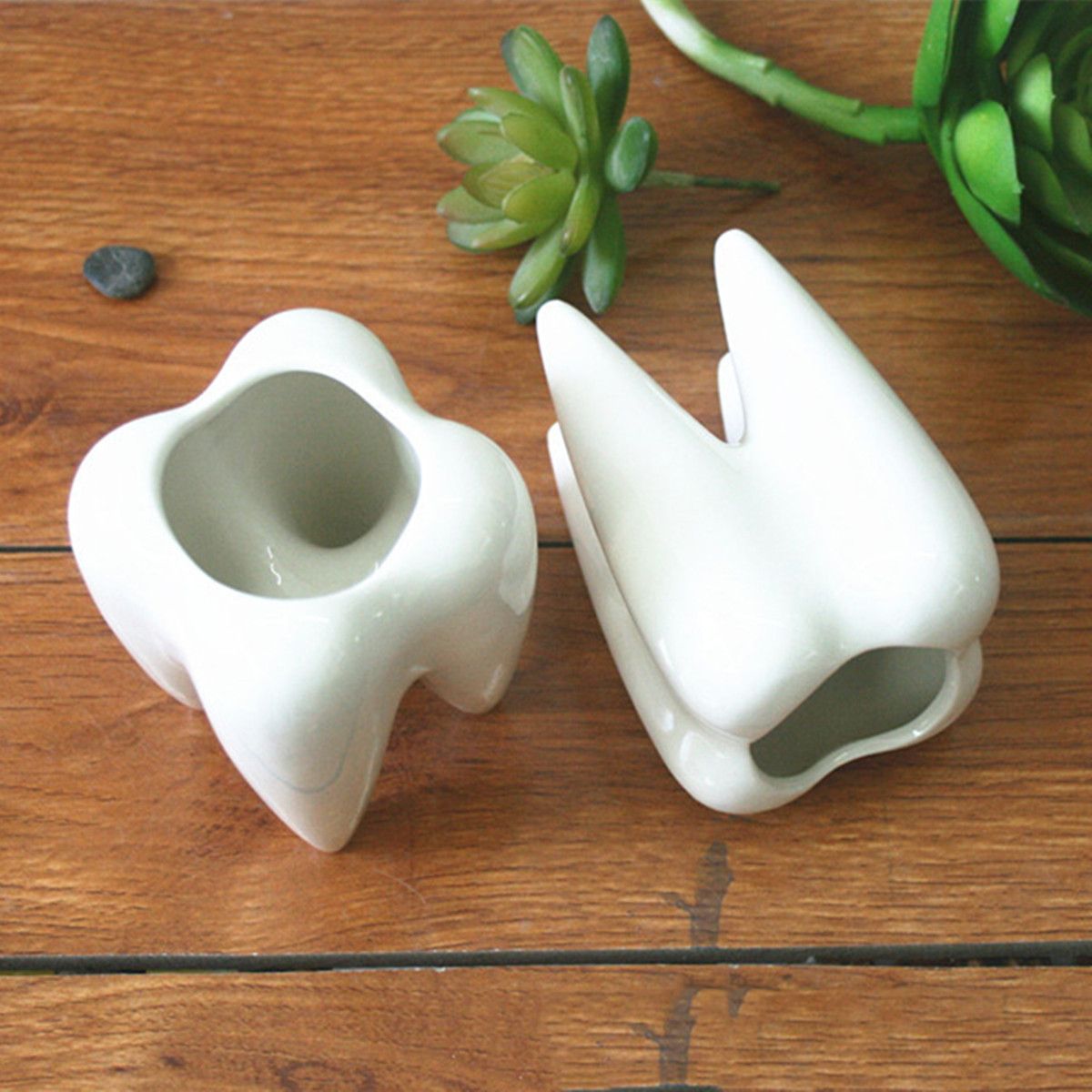 2Pcs-Ceramic-Plant-Flower-Pot-Succulent-Garden-Cute-Teeth-White-Home-Decorative-Storage-Container-1339551