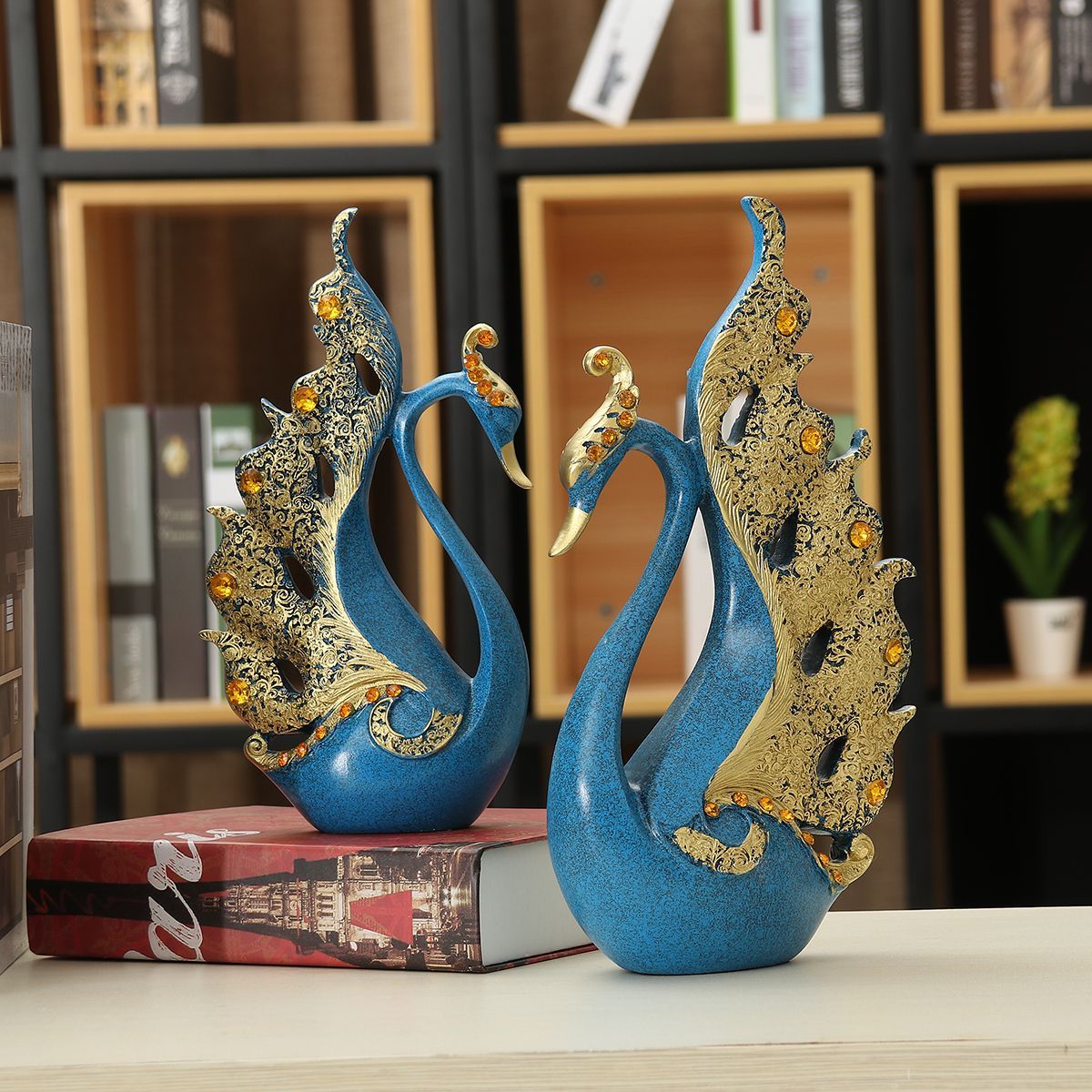 2Pcs-Swan-Ornaments-Resin-Figurine-Home-Room-TV-Cabinet-Display-Decorations-1557363