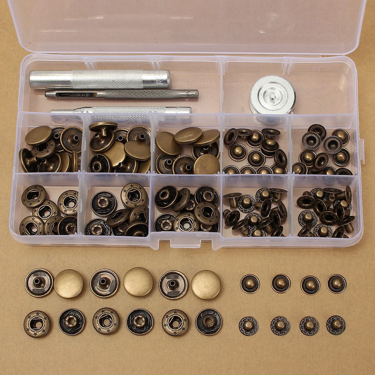 30Set-15mm-Antique-Brass-Snap-Fasteners-Popper-Press-Stud-Button-Leather-Tool-Kit-1253986