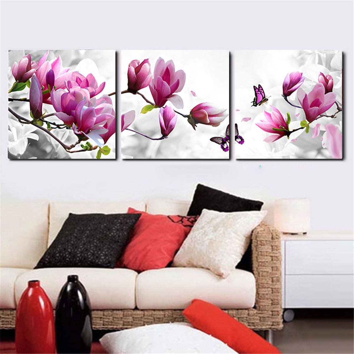 30x30cm-3Pcs-Panel-Framed-Flower-Canvas-Wall-Art-Home-Decor-Modern-Paintings-Print-Picture-1145217