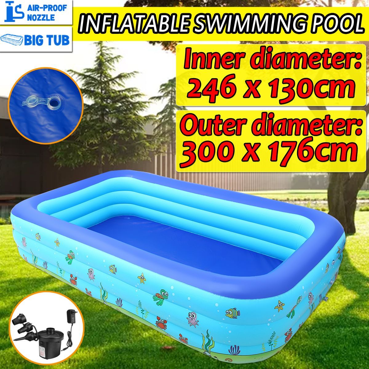 3M-Swimming-Pool-Inflatable-Swimming-Bath-Tub-Bathtub-Children-Adults-1716915