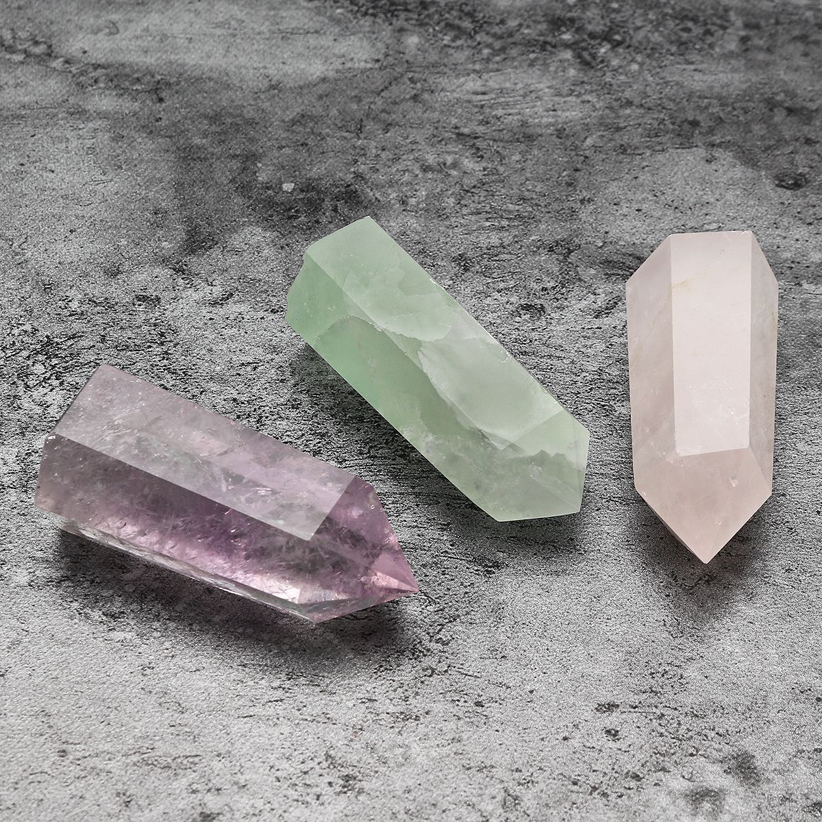 3Pcs-Natural-Rose-Quartz-Green-Fluorite-Obelisk-Amethyst-Crystals-Point-Wand-Healing-1535715