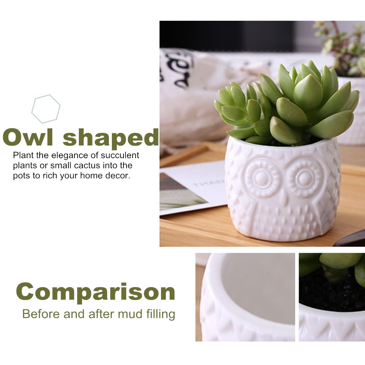 3Pcs-Owl-Succulent-Pot-Ceramic-Garden-Flower-Planter-Holder-Bamboo-Stand-Sets-1493607