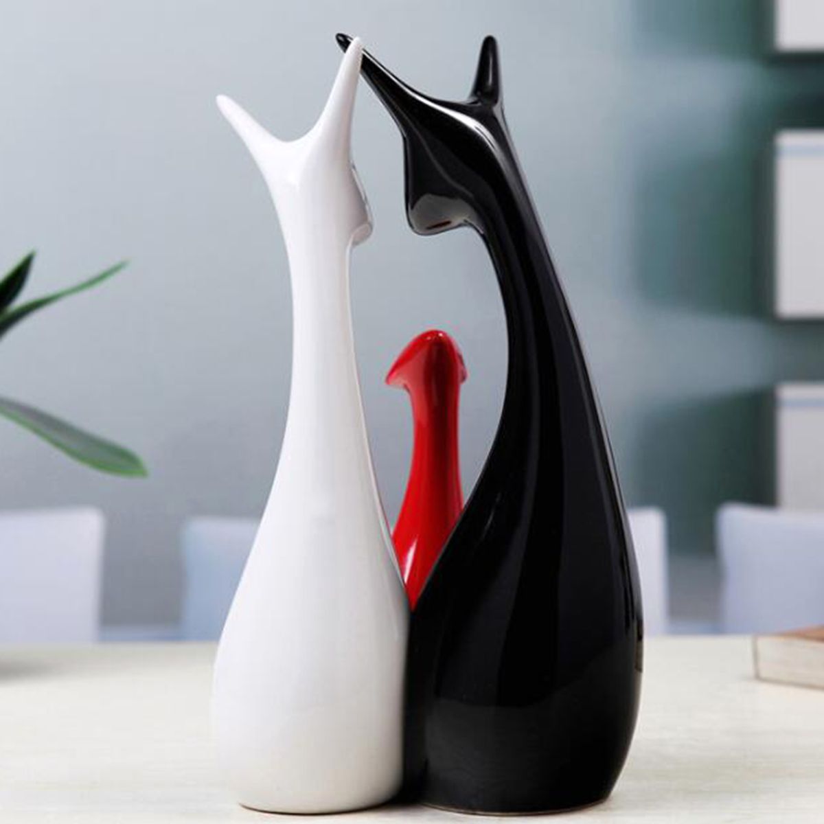 3PcsSet-Deer-Family-Ceramic-Figurine-Porcelain-Decorations-Black-White-Red-1454526