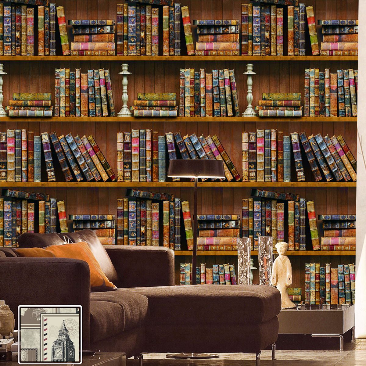 45cmx10m-Self-adhesive-Bookshelf-Library-Book-Pattern-Wall-Paper-Mural-Decals-Living-Room-Decor-1372328