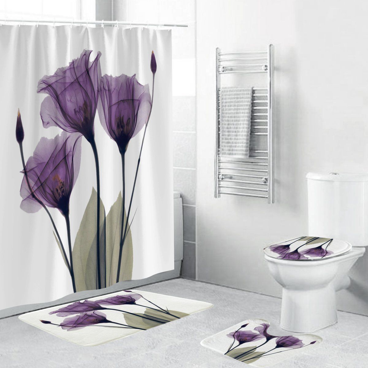 4Pcs-Waterproof-Home-Bathroom-Bath-Mat-Set-Anti-Slip-Rugs-Toilet-Lid-Cover-Shower-Curtain-1526083