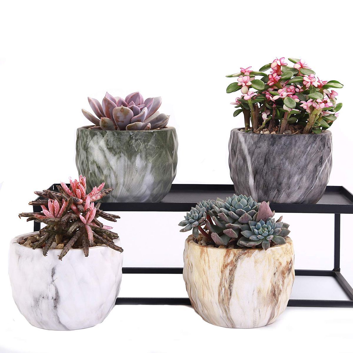 4Pcsset-Ceramic-Natural-Stone-Style-Flower-Succulent-Planting-Pot-Garden-Decor-1588603