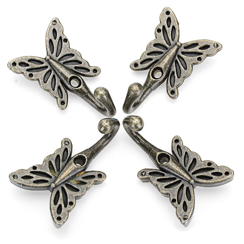 4pcs-3556mm-Antique-Brass-Butterfly-Wall-Hook-Shirt-Coat-Hanger-Vintage-Style-1252119