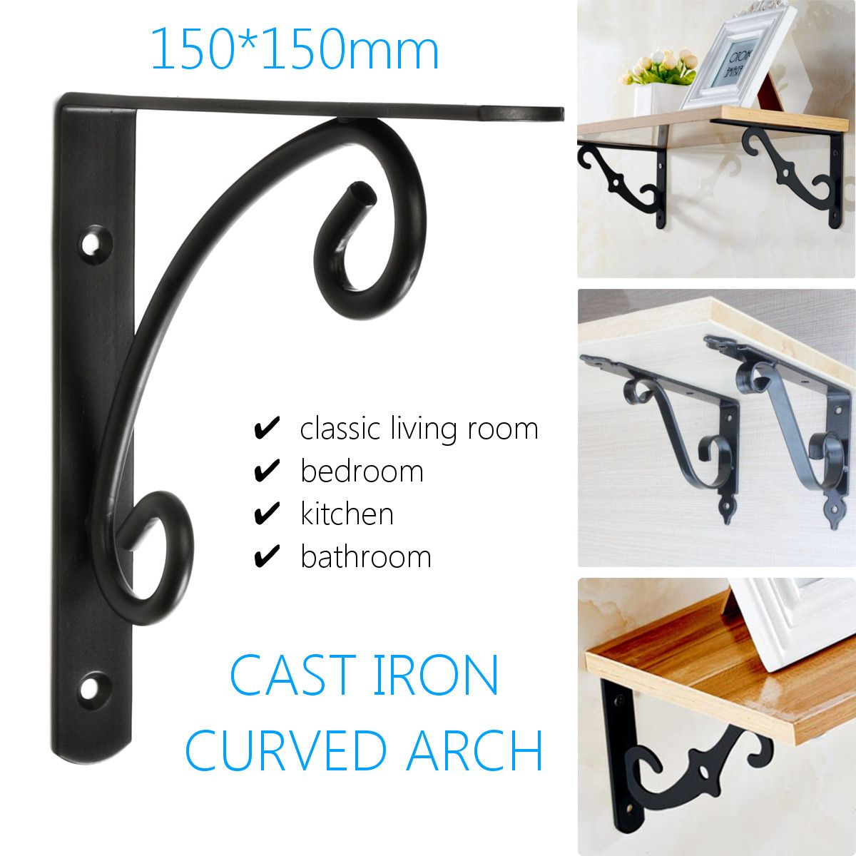 59-Inch-Vintage-Cast-Iron-Wall-Shelf-Bracket-Rack-Black-Antique-Curl-Pattern-Home-DIY-1165951