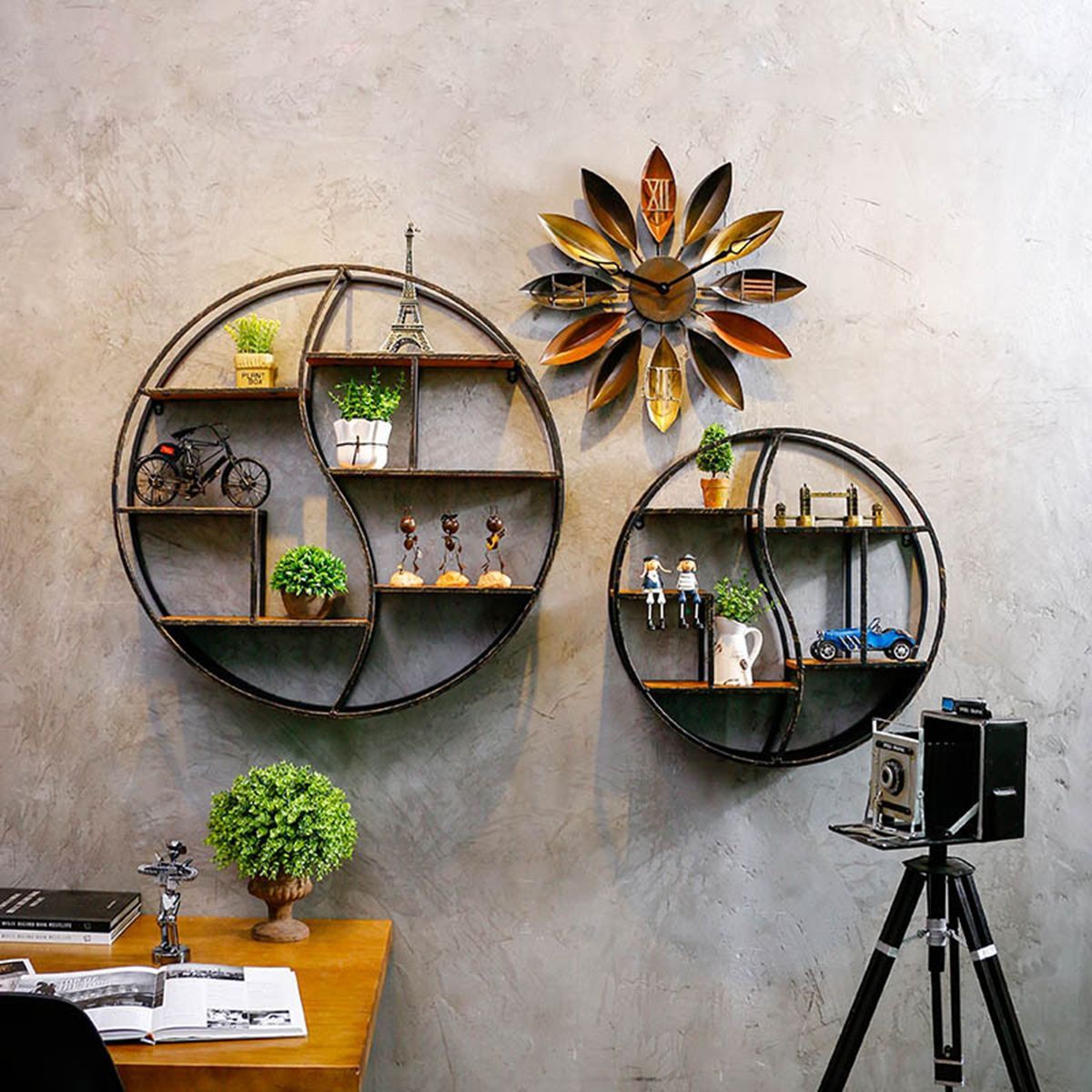 5980cm-Round-Shelf-Metal-Wood-Storage-Bookcase-Wall-Mounted-Bracket-Room-Decor-1366164