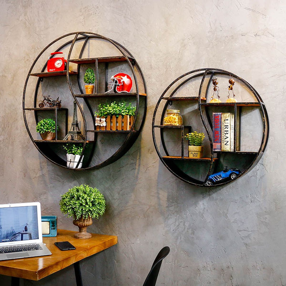 5980cm-Round-Shelf-Metal-Wood-Storage-Bookcase-Wall-Mounted-Bracket-Room-Decor-1366164
