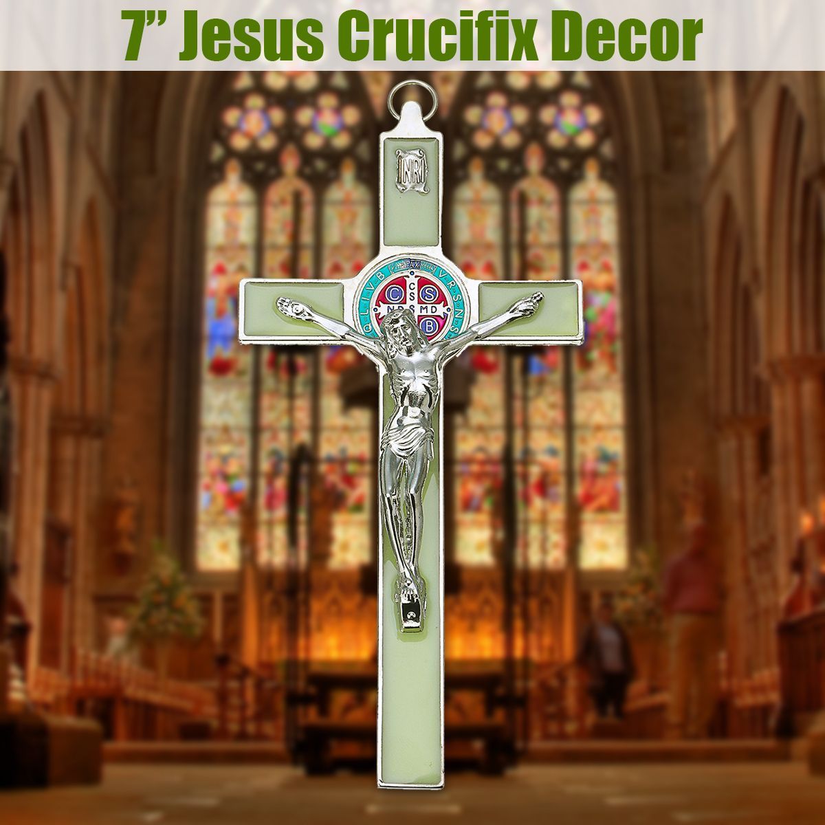 7-Antique-Green-Catholic-Religious-Wall-Cross-Jesus-Crucifix-Decorations-Noctilucent-1499289