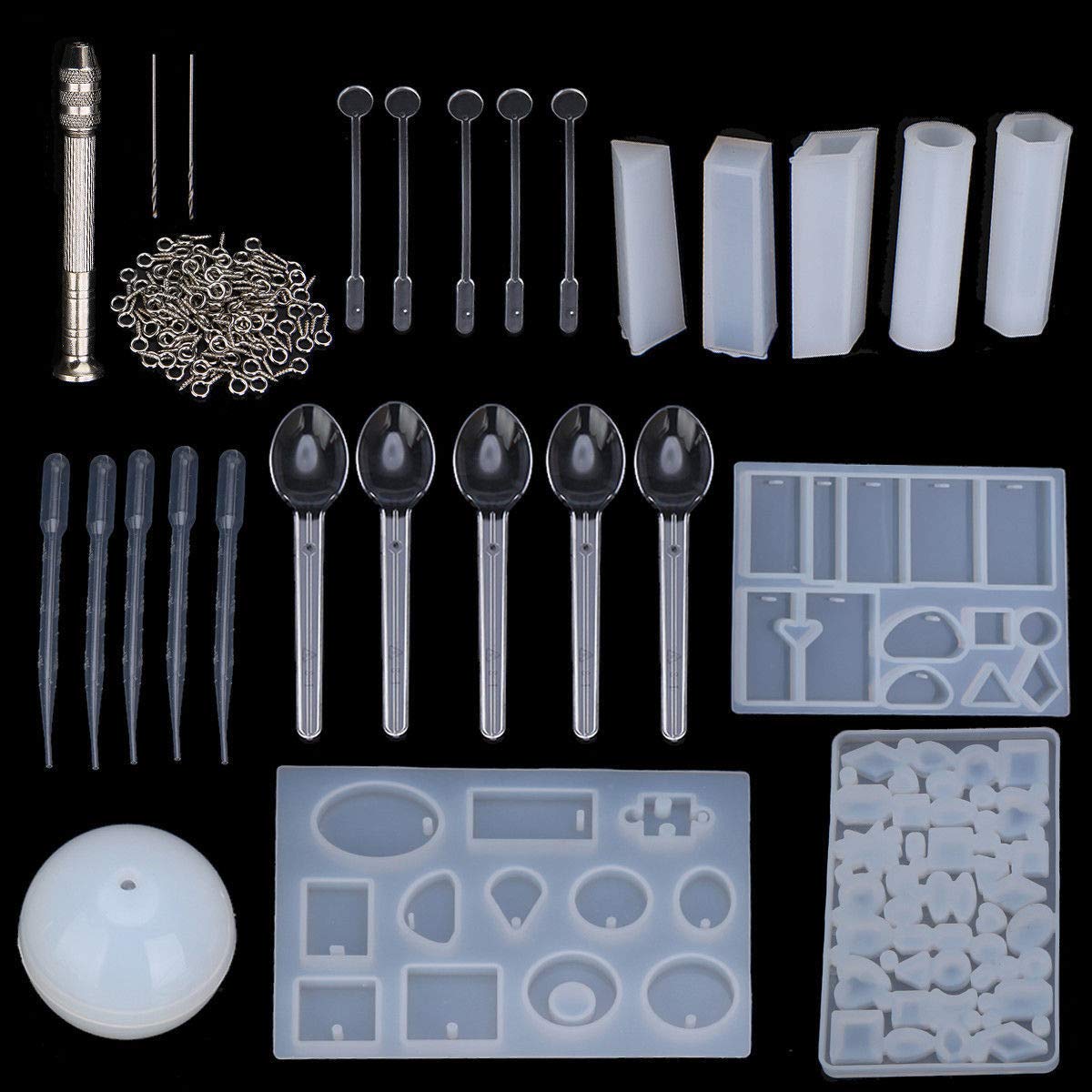 77PcsSet-Crystal-Epoxy-Resin-Silicone-Pendant-Casting-Mould-Kit-Transparent-Jewelry-Making-Mold-Spoo-1553195