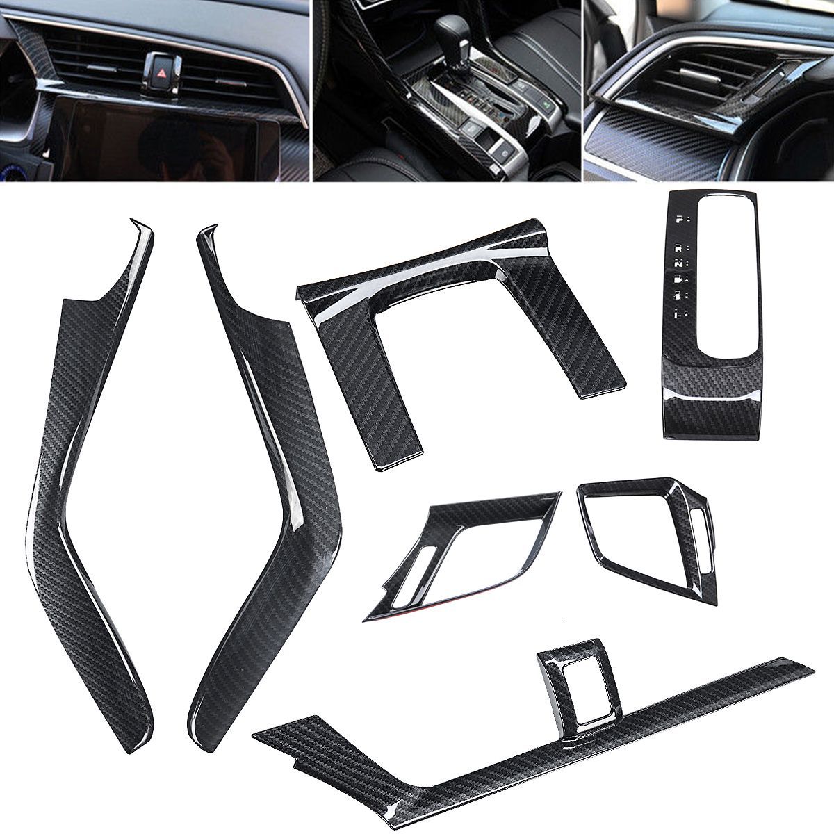 7Pcs-Carbon-Fiber-Dashboard-Look-Gear-Side-Cover-Trim-for-2016-2017-10th-Honda-Civic-1751649