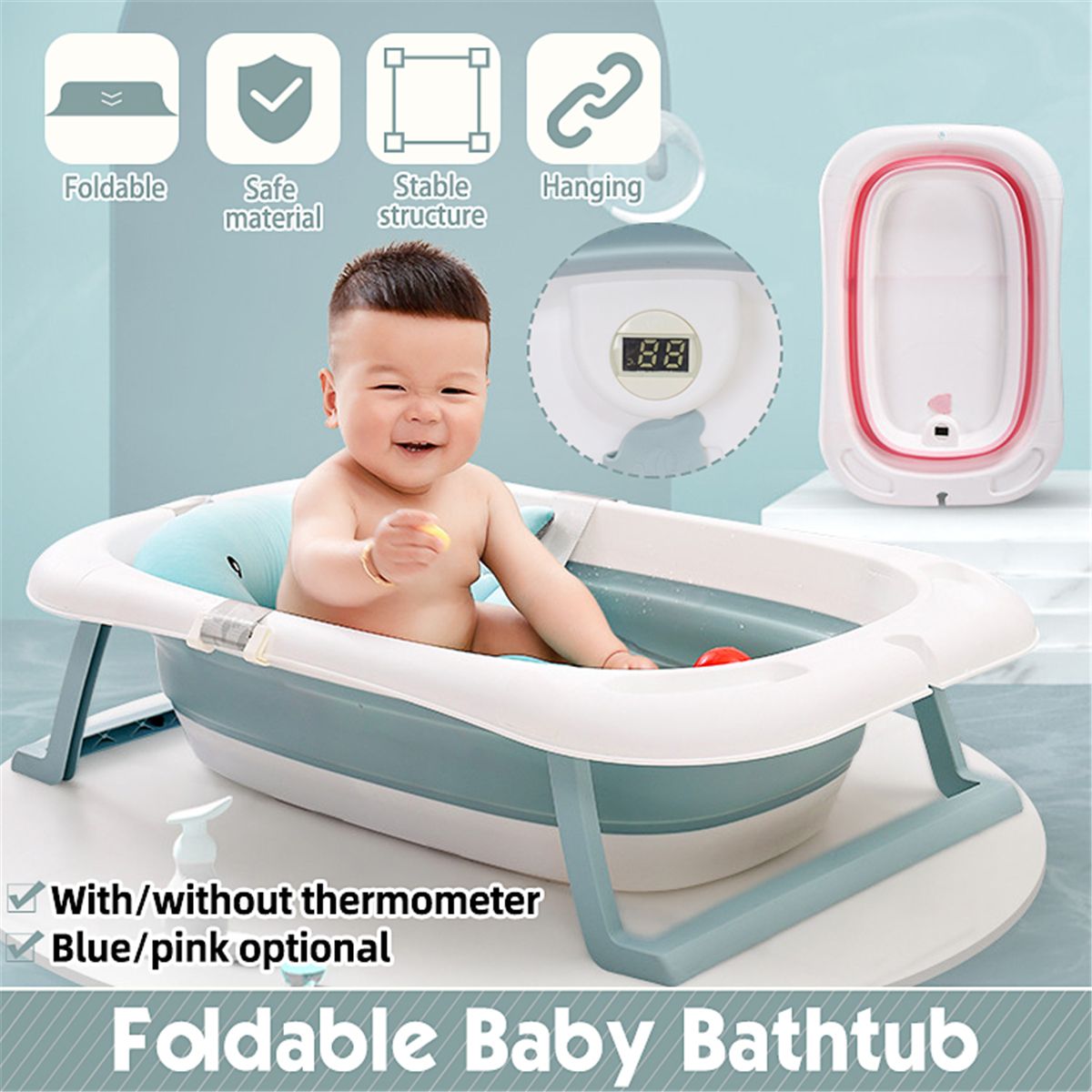 82cm323in-Portable-Foldable-Baby-Infant-Bathtub-Shower-Bath-Tub--Thermometer-1757295