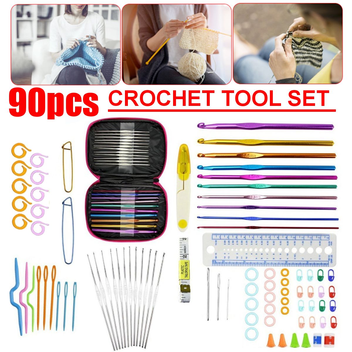 90pcs-Crochet-Hook-Kit-Yarn-Knitting-Needles-Sewing-Tool-Ergonomic-Grip-Bag-Set-1761637