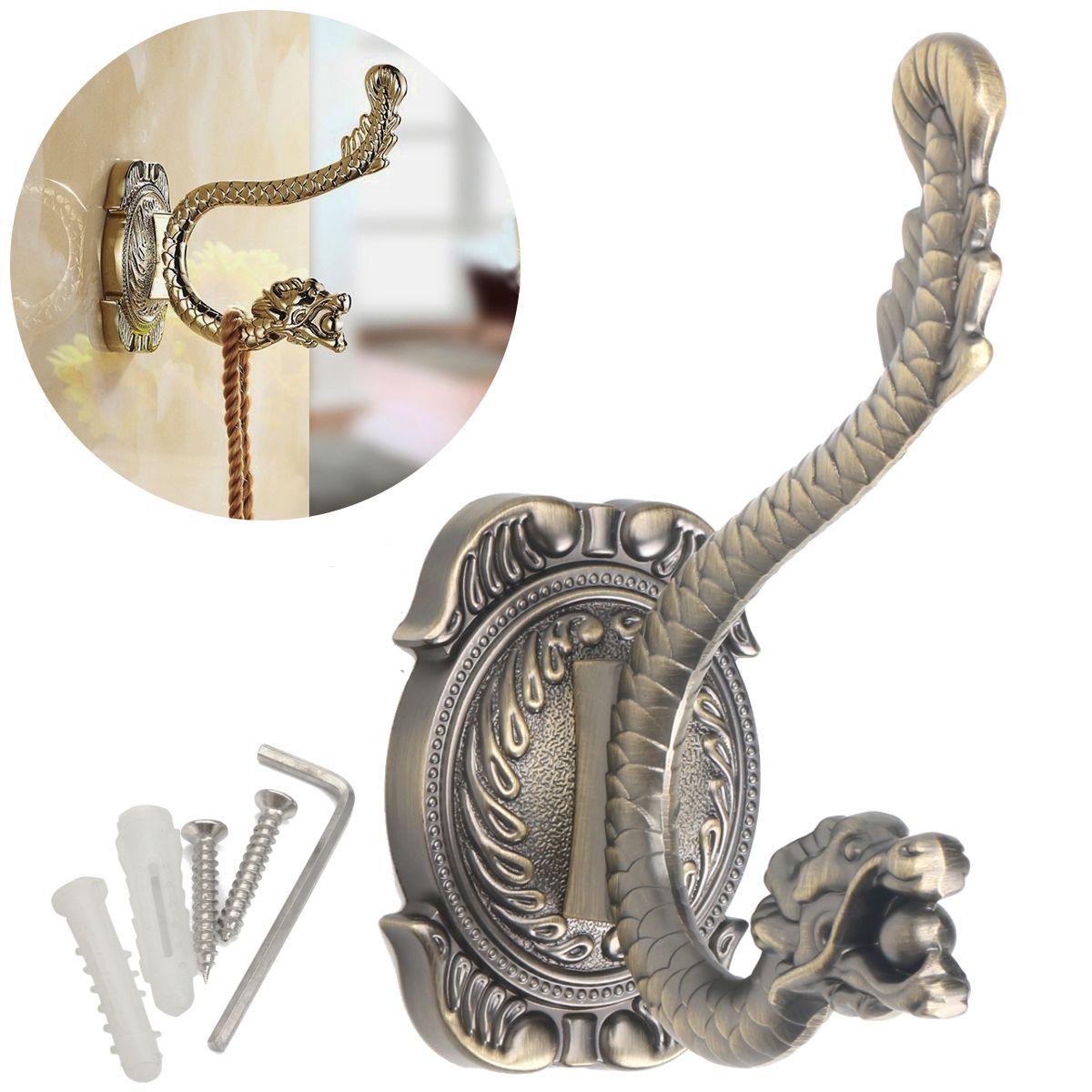 Antique-Brass-Dragon-Style-Bathroom-Towel-Hanger-Holder-Coat-Hat-Hook-Wall-Mount-1290866