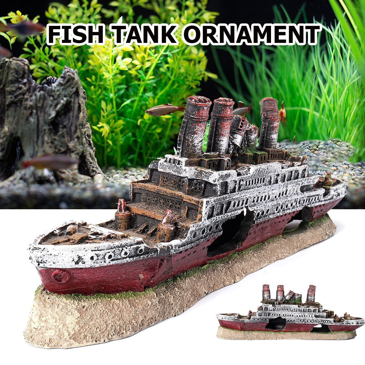 Aquarium-Ship-Ornament-Wreck-Boat-Fish-Tank-Cave-Resin-Decoration-27x52x95cm-1704612