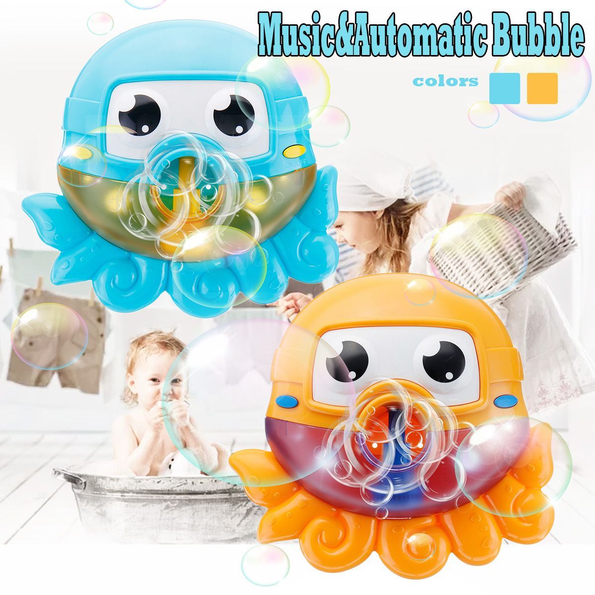 Bath-Water-Toys-Baby-Kids-Sucker-Octopus-Carton-MUSIC-Automatic-Bubble-Play-Fun-1645221