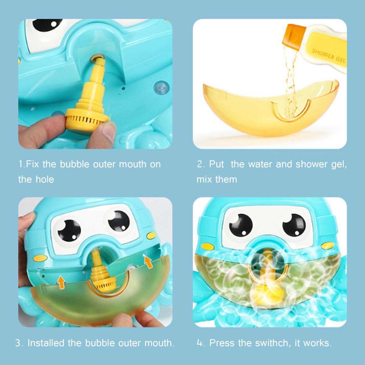 Bath-Water-Toys-Baby-Kids-Sucker-Octopus-Carton-MUSIC-Automatic-Bubble-Play-Fun-1645221