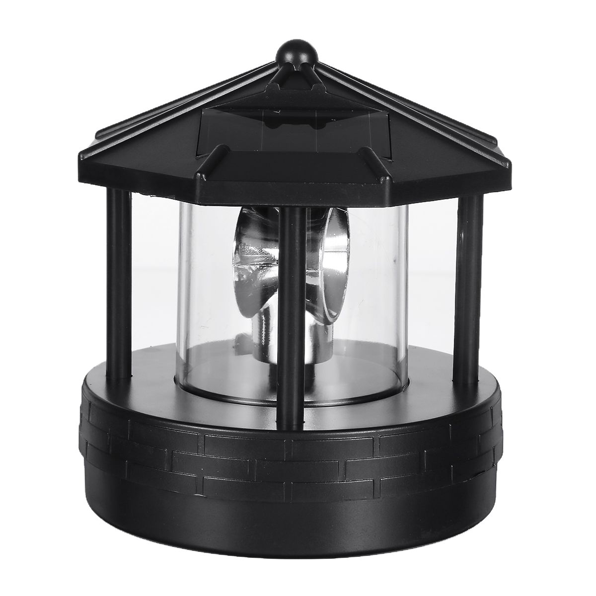Black-LED-Solar-Powered-Lighthouse-360deg-Rotating-Light-Outdoor-Garden-Desk-Lamp-1576645