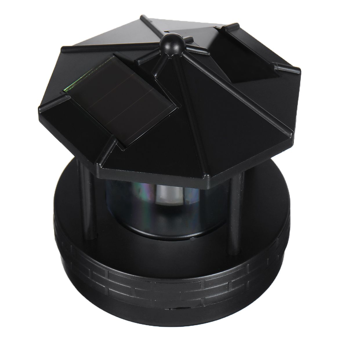 Black-LED-Solar-Powered-Lighthouse-360deg-Rotating-Light-Outdoor-Garden-Desk-Lamp-1576645