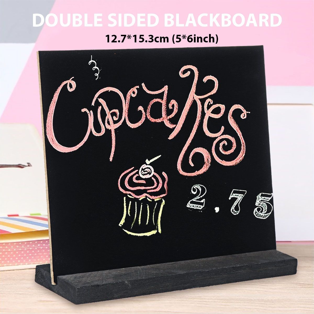 Blackboard-Double-Side-Rustic-Sign-Message-Board-Cafe-School-with-Base-Stands-1629696