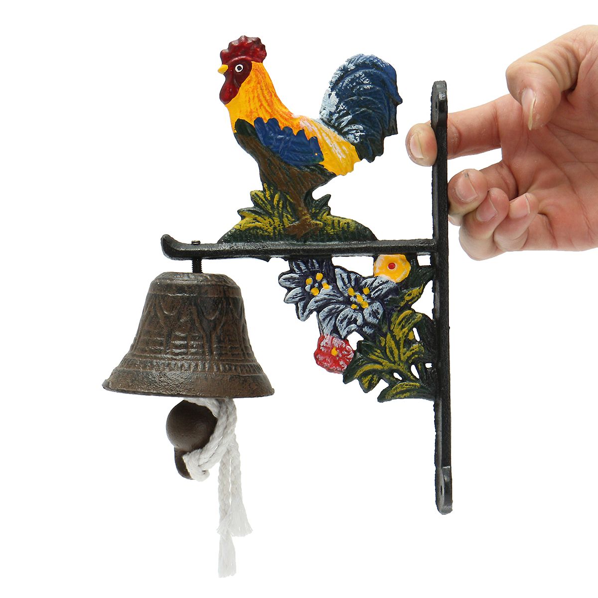 Brown-Metal-CockCast-iron-Doorbell-Wall-Mounted-Garden-Decoration-Vintage-Style-1160952